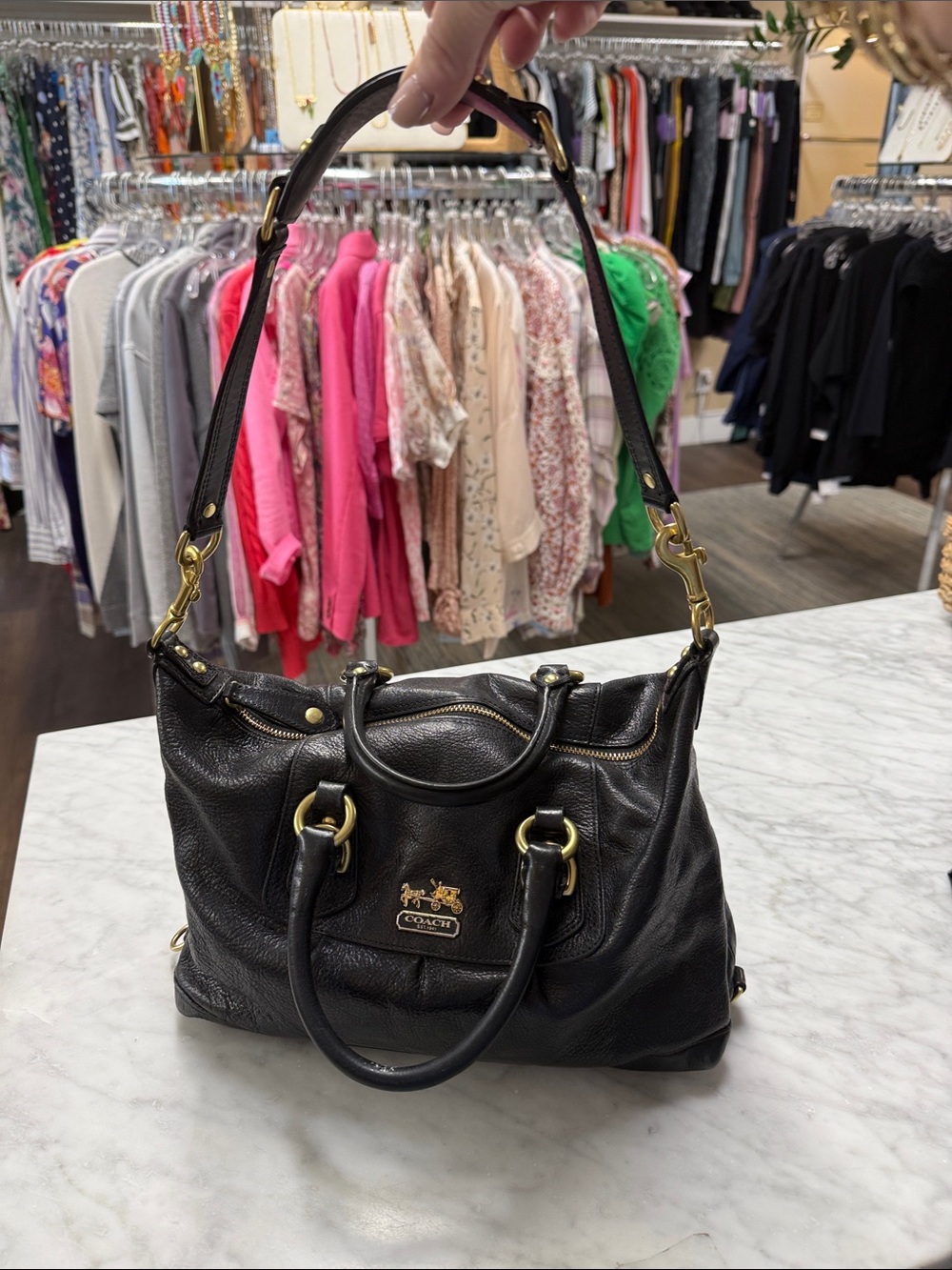 COACH Black Leather Madison Sabrina Satchel Handbag - Picture 4 of 16